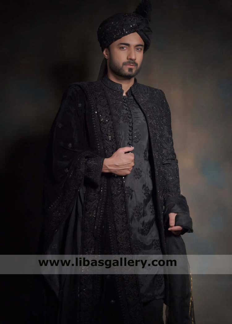 Jet Black Mesmerizing Ensemble Groom Sherwani